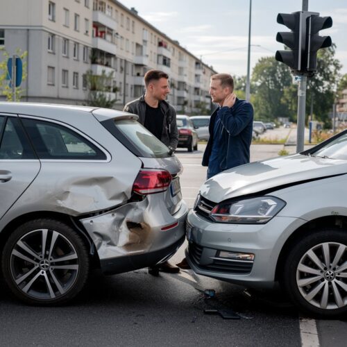 Zwei Autos mit leichtem Blechschaden nach Auffahrunfall an Ampel