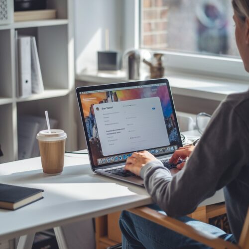 Person öffnet Datenschutzeinstellungen einer Social-Media-Plattform auf Laptop