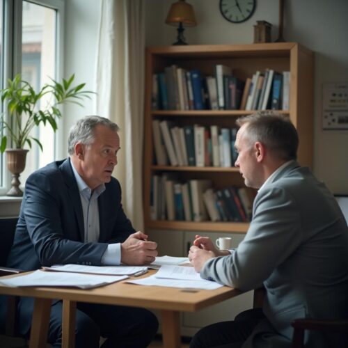 Verkaufsgespräch zwischen Käufer und Verkäufer.