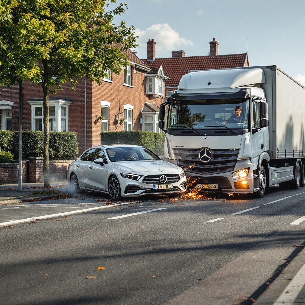 verkehrsunfall-gespann-pkw-ueberholen Zusammenstoß zwischen einem Auto und einem Anhänger auf einer Hamburger Straße.Zusammenstoß zwischen einem Auto und einem Anhänger auf einer Hamburger Straße.