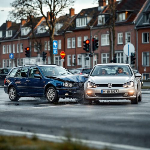 Verkehrsunfall an einer deutschen Kreuzung: VW Golf wurde von BMW 3 Series hinten aufgefahren.