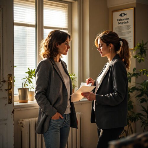 Gerichtsvollzieherin übergibt Räumungsfrist-Verlängerung an Mieterin. Mietrecht.
