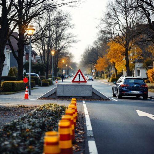 Gefahr: Umkippendes Verkehrsschild. Verkehrssicherheit!