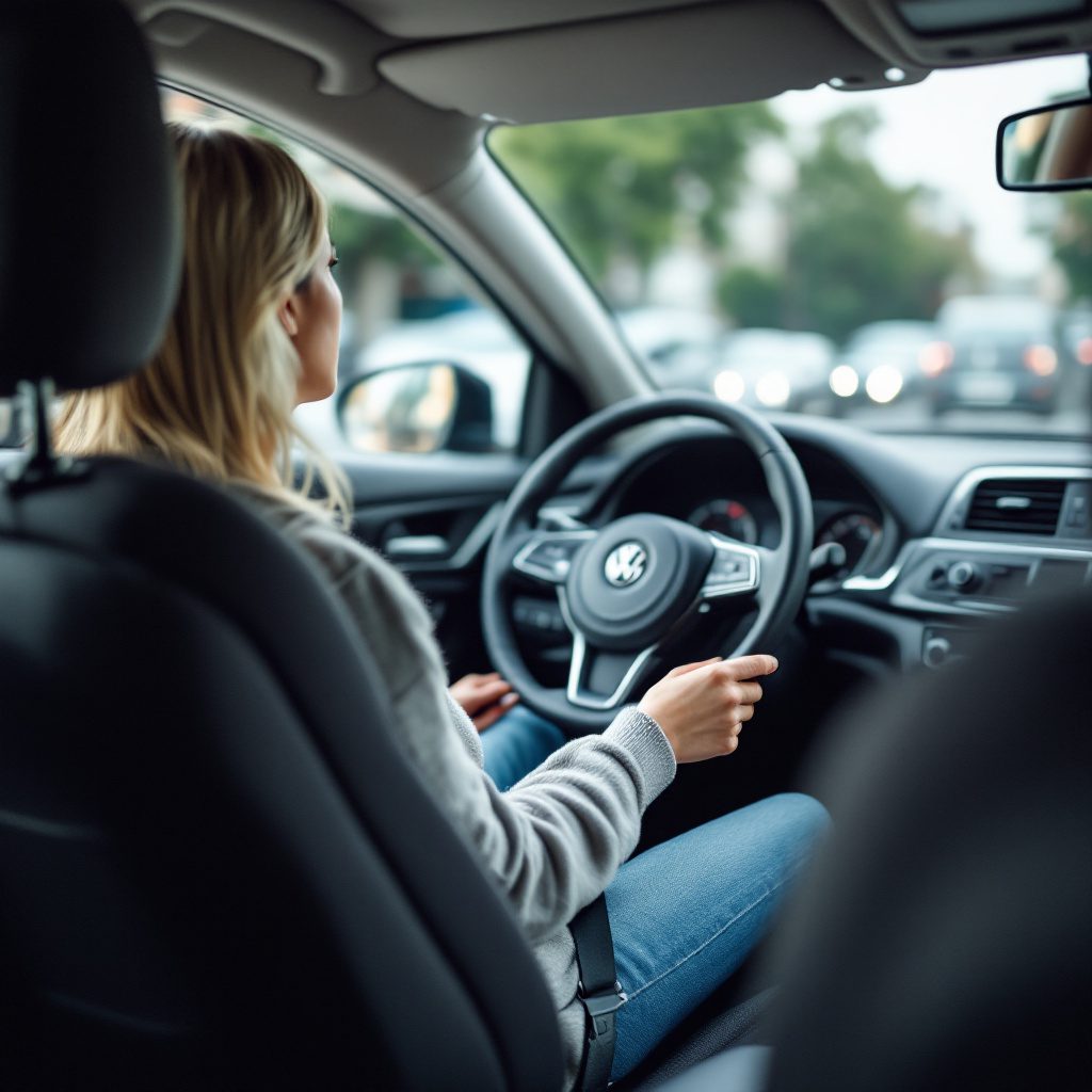 verkehrsunfall-ansprueche-mitfahrer Passagier ignoriert bewusst den Sicherheitsgurt in einem deutschen Auto auf einer Stadtstraße.