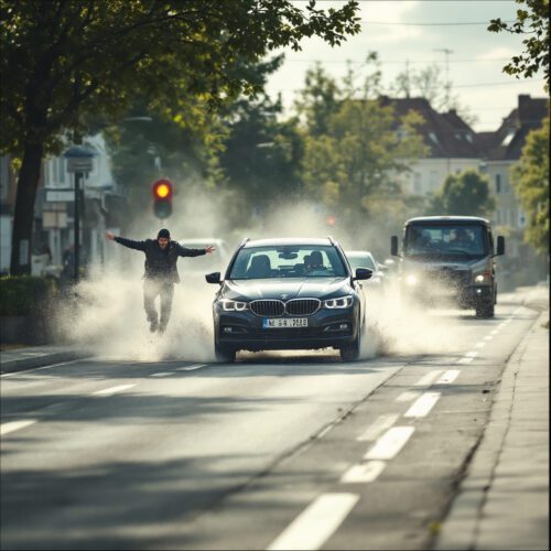 Zwei Fahrzeuge bei Unfall in Braunschweig, Pkw schert aus, Kollision auf zweispuriger Straße, Verkehrsunfall, Überholen.
