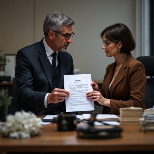 Anwalt übergibt Untermietvertrag Büro an Frau. Mietrecht, Mietstreit, Büroräume, Gerichtsurteil.