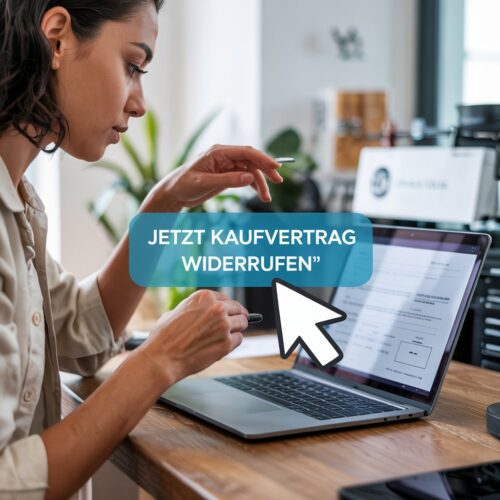 Fahrzeugkaufvertrag Widerruf online: Button 'Widerruf einreichen' Klick. Rücktrittsrecht Auto, Verbraucherrecht.