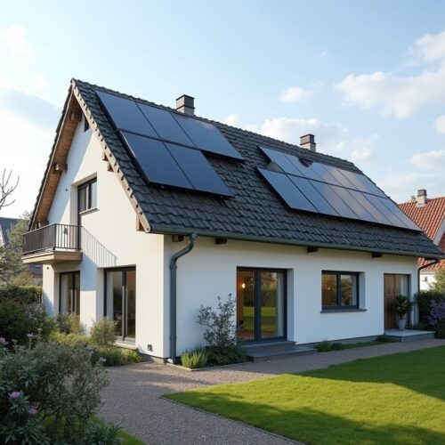 Hausdach mit Solaranlage .