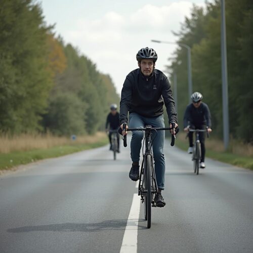 Radfahrer ohne Helm stürzt auf Radweg bei Überholmanöver, bei Unfall mit Verletzungsbeginn