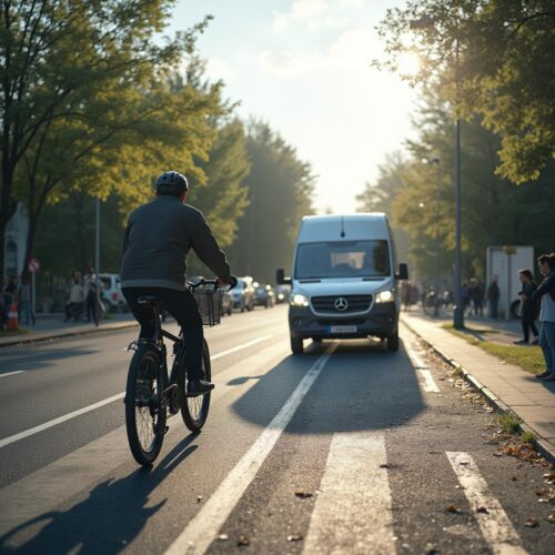 Pedelec-Fahrer kollidiert an Radwegfurt mit herannahendem Auto auf Zufahrt bei Tageslicht