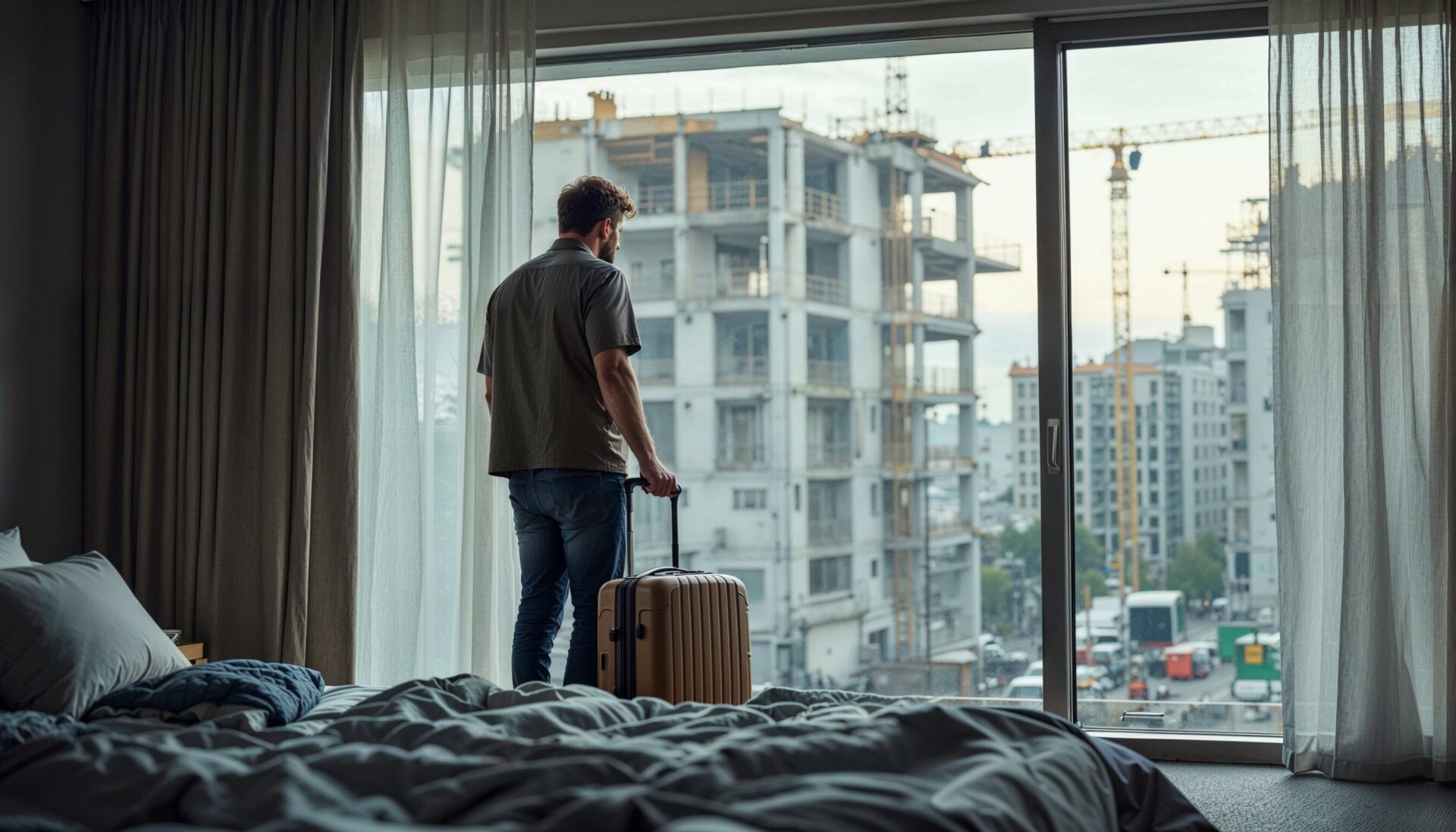 Frustrierter Reisender ist mit einer Großbaustelle am Hotel konfrontiert. Wann kann er bei einem solchen Reisemangel Selbstabhilfe nehmen und ein neues Hotel buchen?