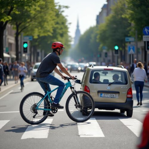 Radfahrer kollidiert bei Grünampel mit abbiegender Autofahrerin an Kreuzung